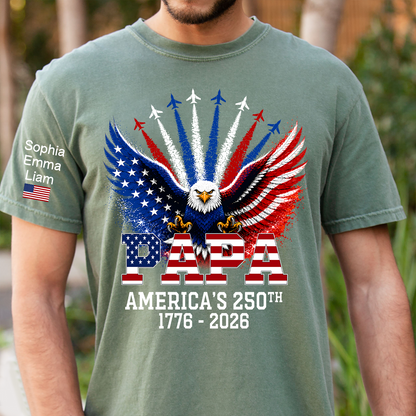 Personalized Grandpa Patriotic Eagle Shirt Custom Kids Names Sleeve, U.S. 250th Anniversary 1776 2026, Gift For Father's Day Birthday