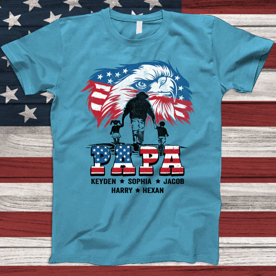 American Eagle Flag Papa And Grandkids CTH01 T-Shirt