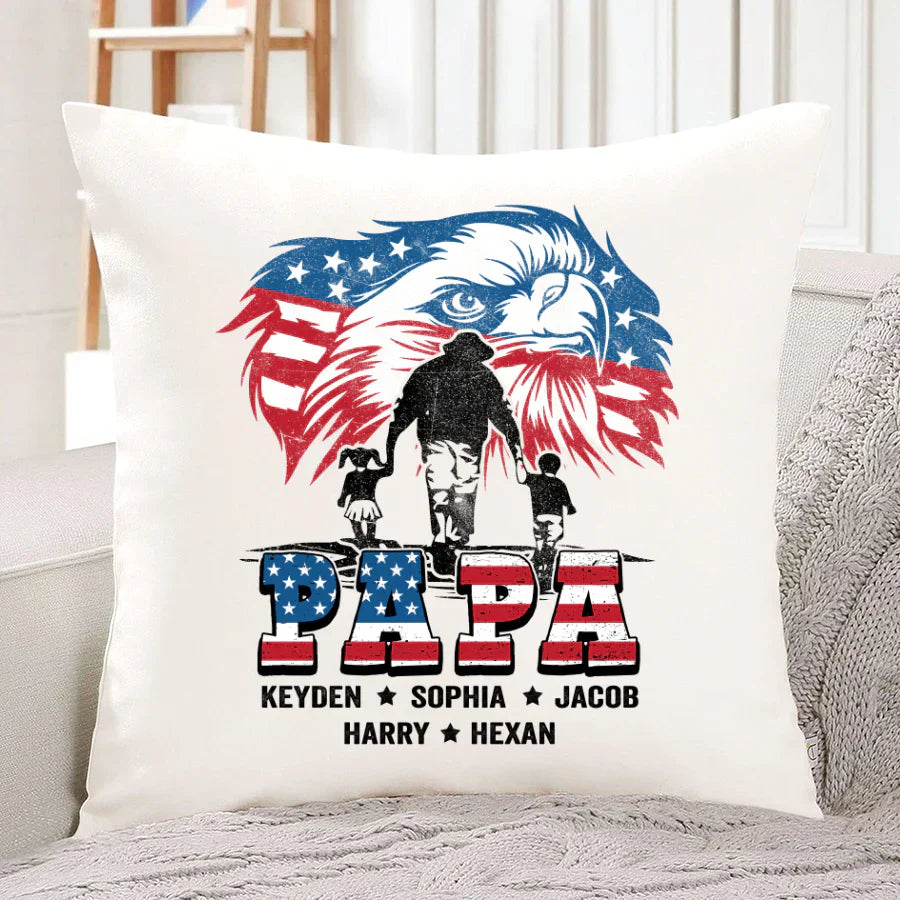 American Eagle Flag Papa And Grandkids CTH01 Indoor Pillow