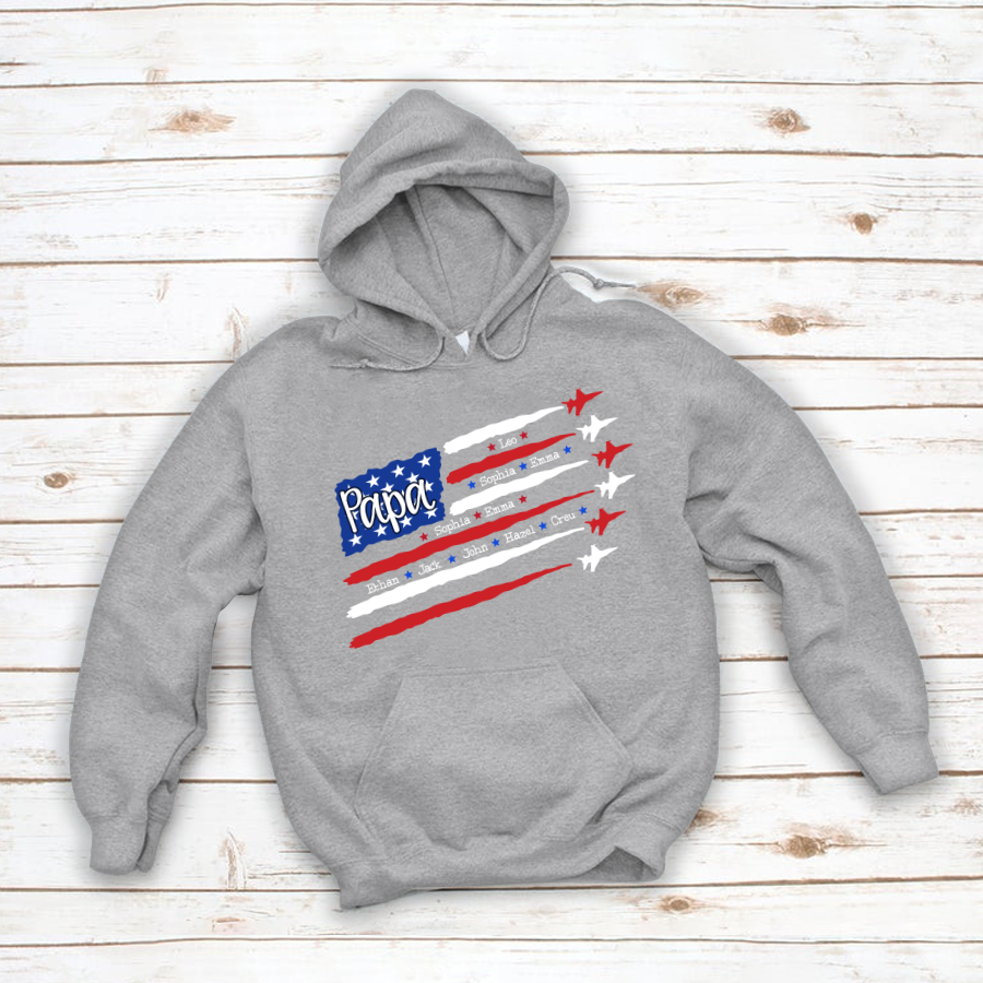 American Flag Jet Fighter 4th of july Papa with kids CL01 Hoodie