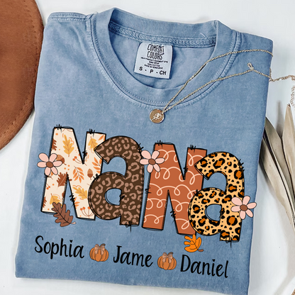 Autumn Leopard Nana And Grandkids Personalized Shirt