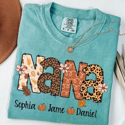 Autumn Leopard Nana And Grandkids Personalized Shirt
