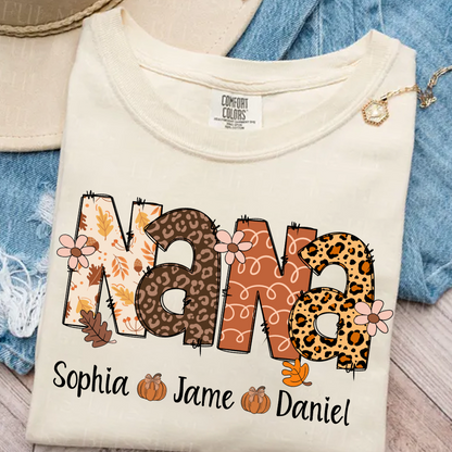 Autumn Leopard Nana And Grandkids Personalized Shirt