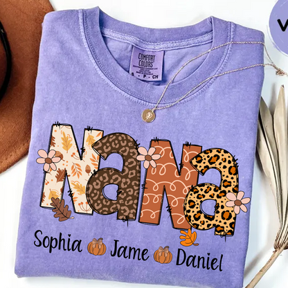 Autumn Leopard Nana And Grandkids Personalized Shirt