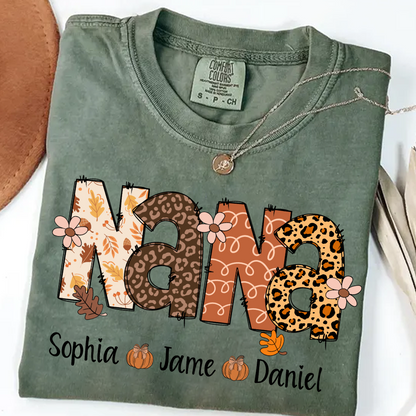 Autumn Leopard Nana And Grandkids Personalized Shirt