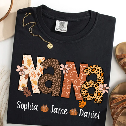 Autumn Leopard Nana And Grandkids Personalized Shirt
