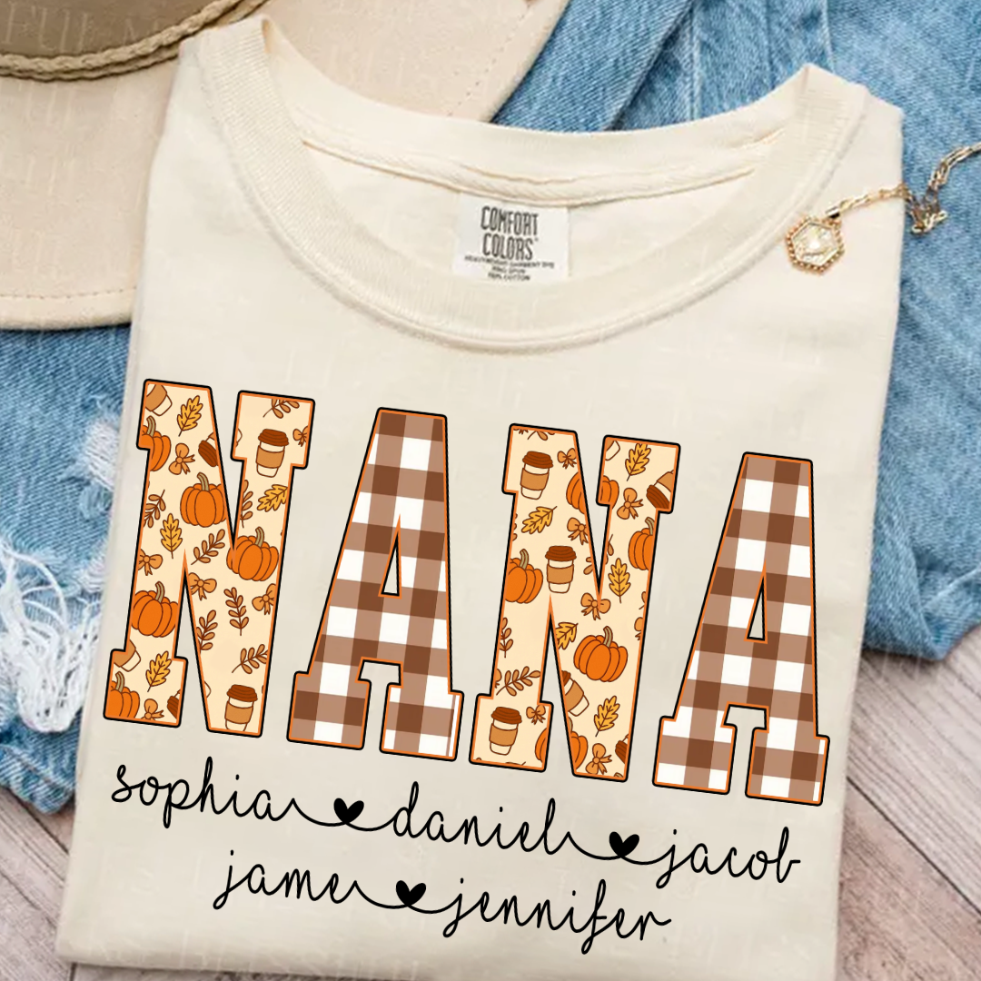 Autumn Nana Custom Nana And Grankids Fall Vibes Shirt