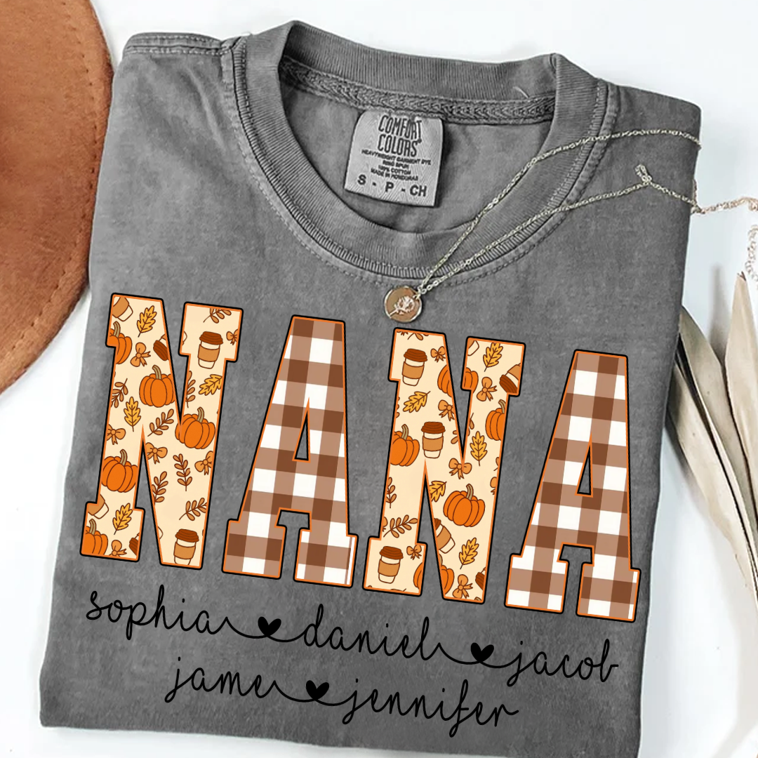 Autumn Nana Custom Nana And Grankids Fall Vibes Shirt