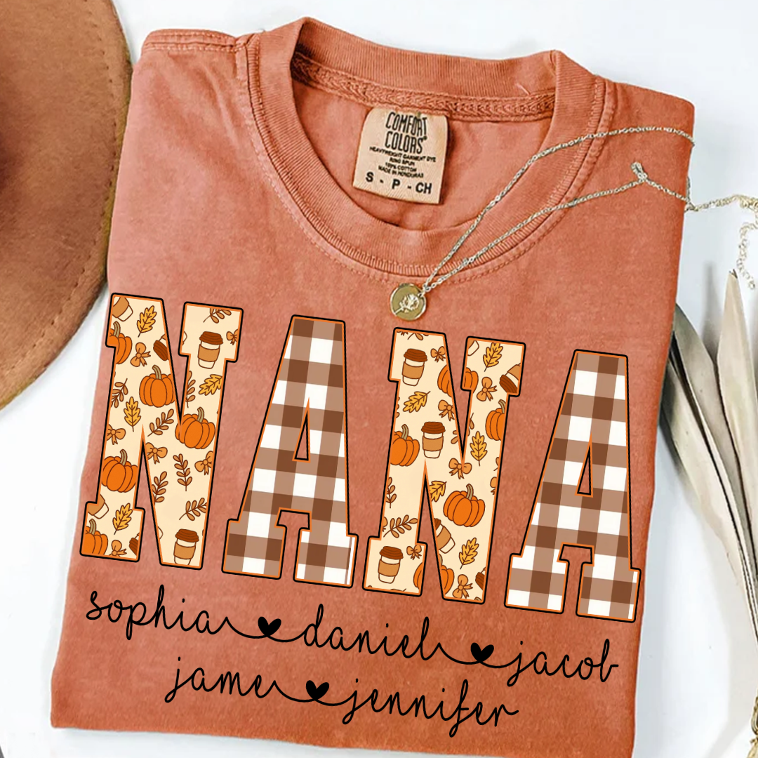 Autumn Nana Custom Nana And Grankids Fall Vibes Shirt