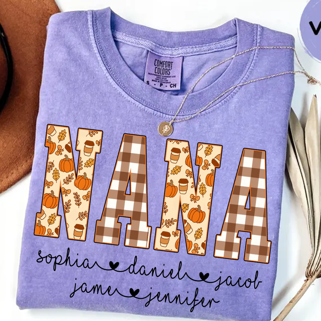 Autumn Nana Custom Nana And Grankids Fall Vibes Shirt