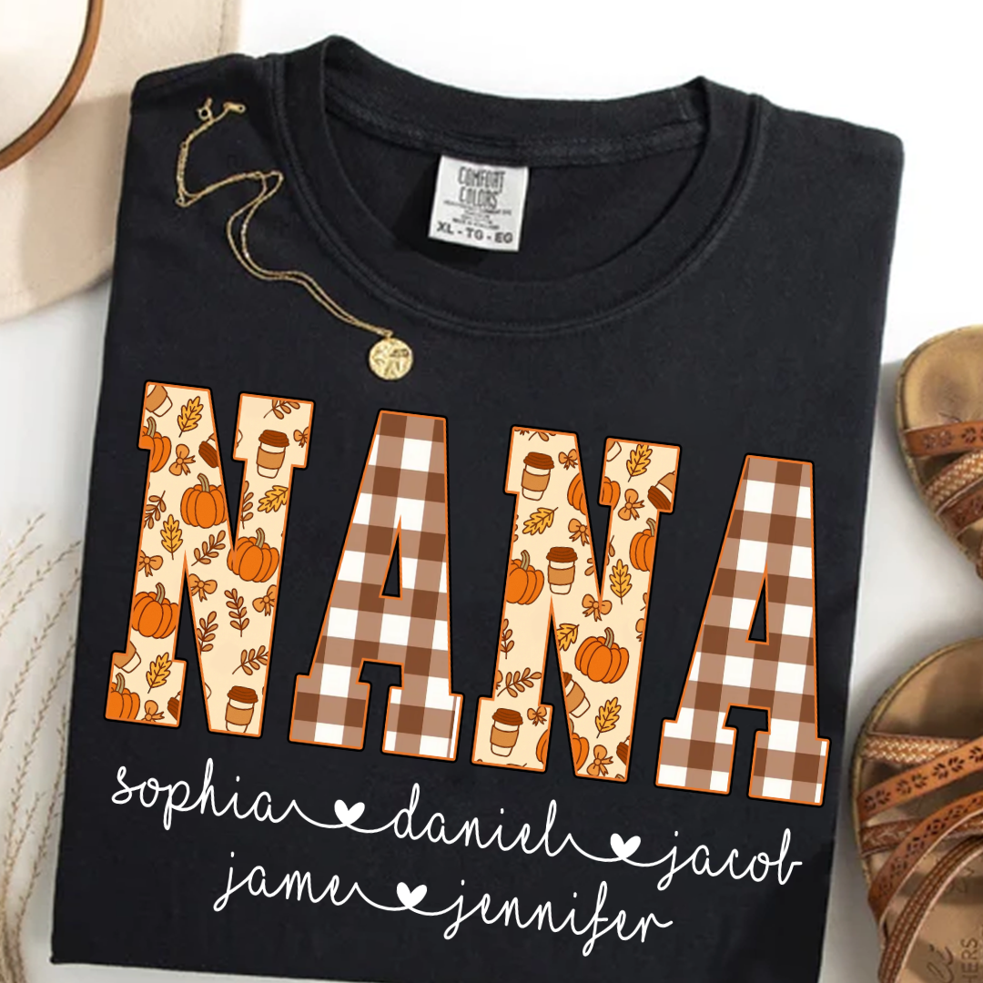 Autumn Nana Custom Nana And Grankids Fall Vibes Shirt
