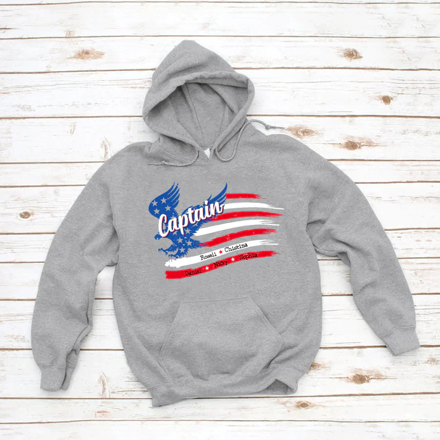Captain With Grandkids Names 4th Of July CTL94 Hoodie