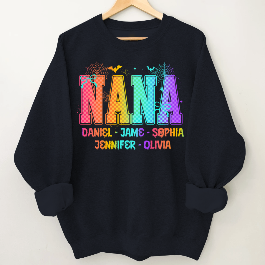 Checkered Halloween Drip Neon Nana And Grandkids Shirt