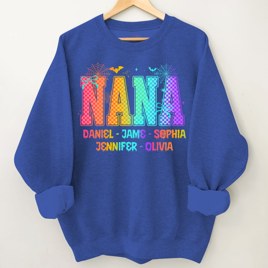 Checkered Halloween Drip Neon Nana And Grandkids Shirt