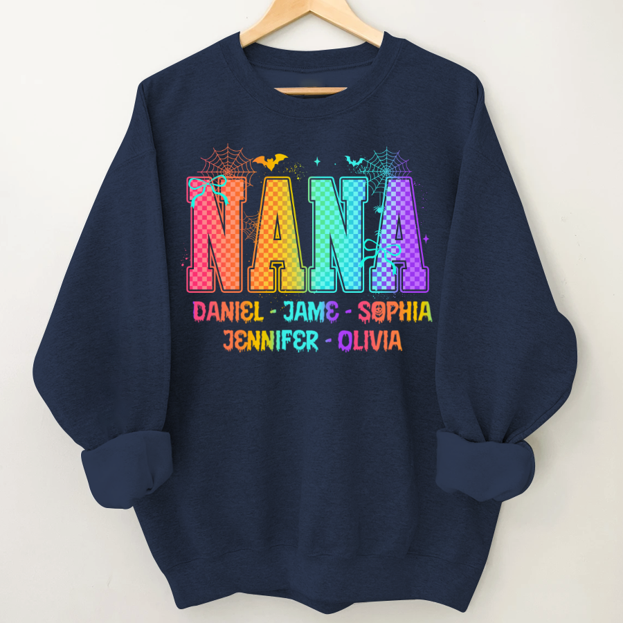 Checkered Halloween Drip Neon Nana And Grandkids Shirt