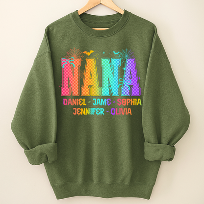 Checkered Halloween Drip Neon Nana And Grandkids Shirt