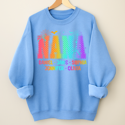 Checkered Halloween Drip Neon Nana And Grandkids Shirt