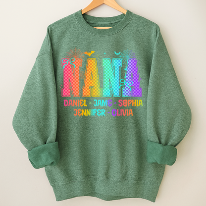 Checkered Halloween Drip Neon Nana And Grandkids Shirt