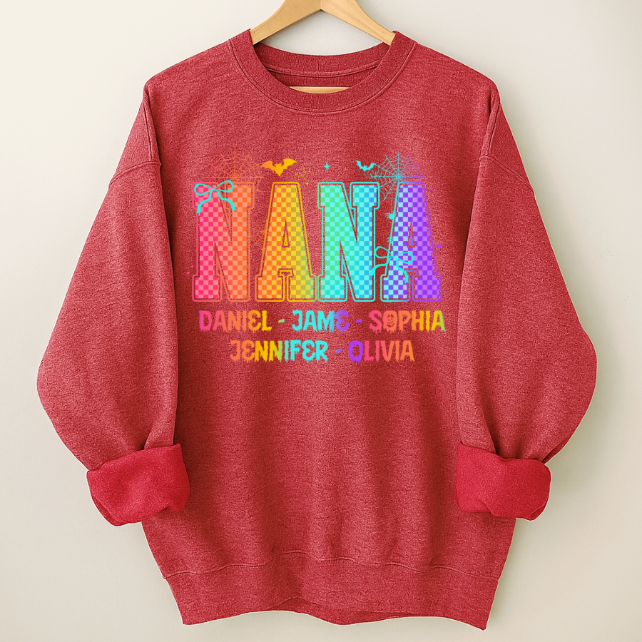 Checkered Halloween Drip Neon Nana And Grandkids Shirt