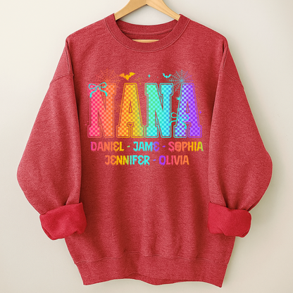 Checkered Halloween Drip Neon Nana And Grandkids Shirt