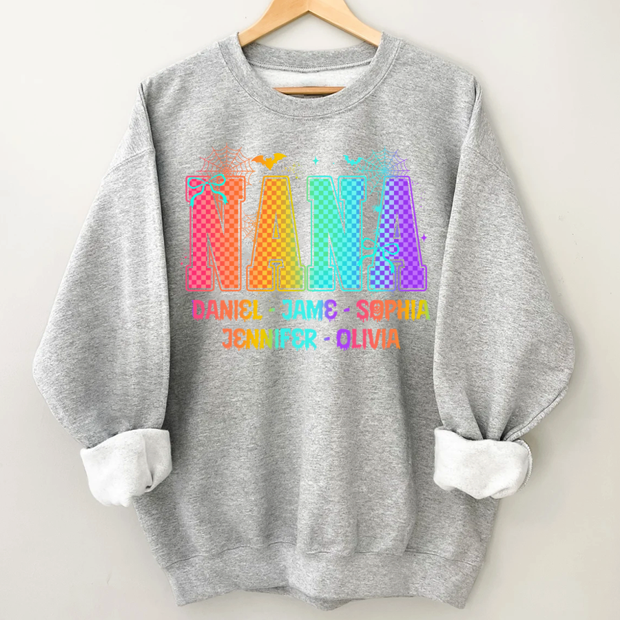 Checkered Halloween Drip Neon Nana And Grandkids Shirt