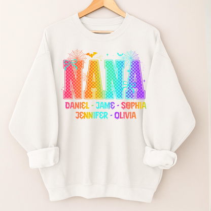 Checkered Halloween Drip Neon Nana And Grandkids Shirt