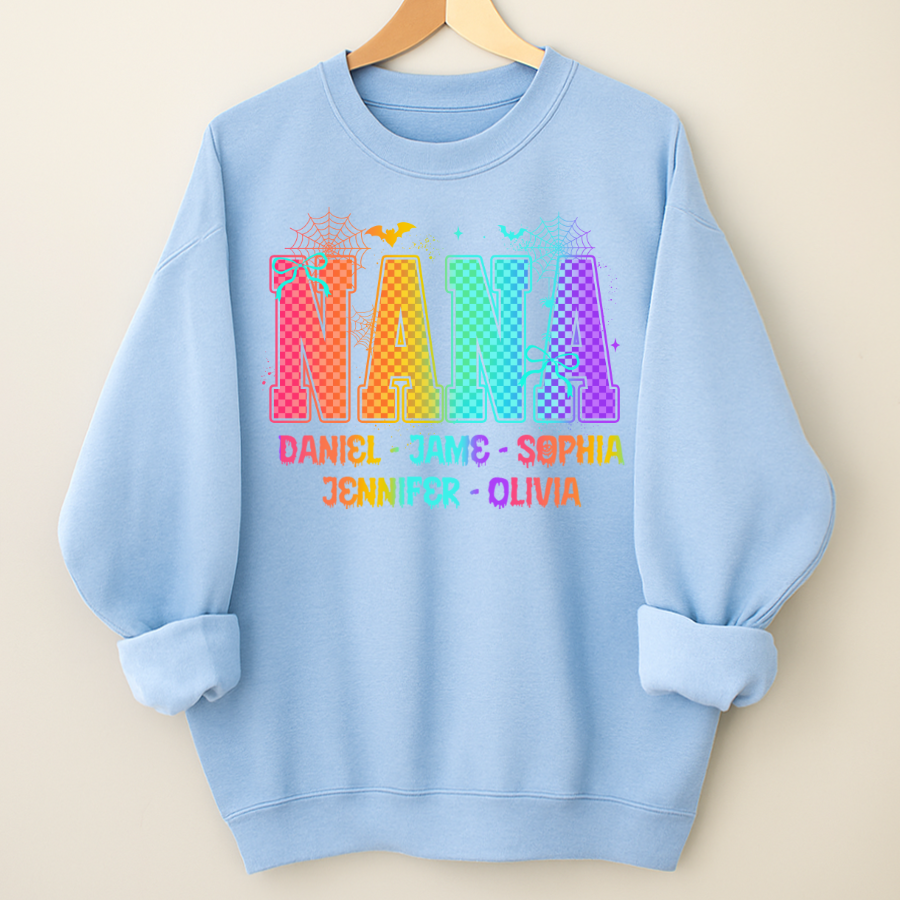 Checkered Halloween Drip Neon Nana And Grandkids Shirt
