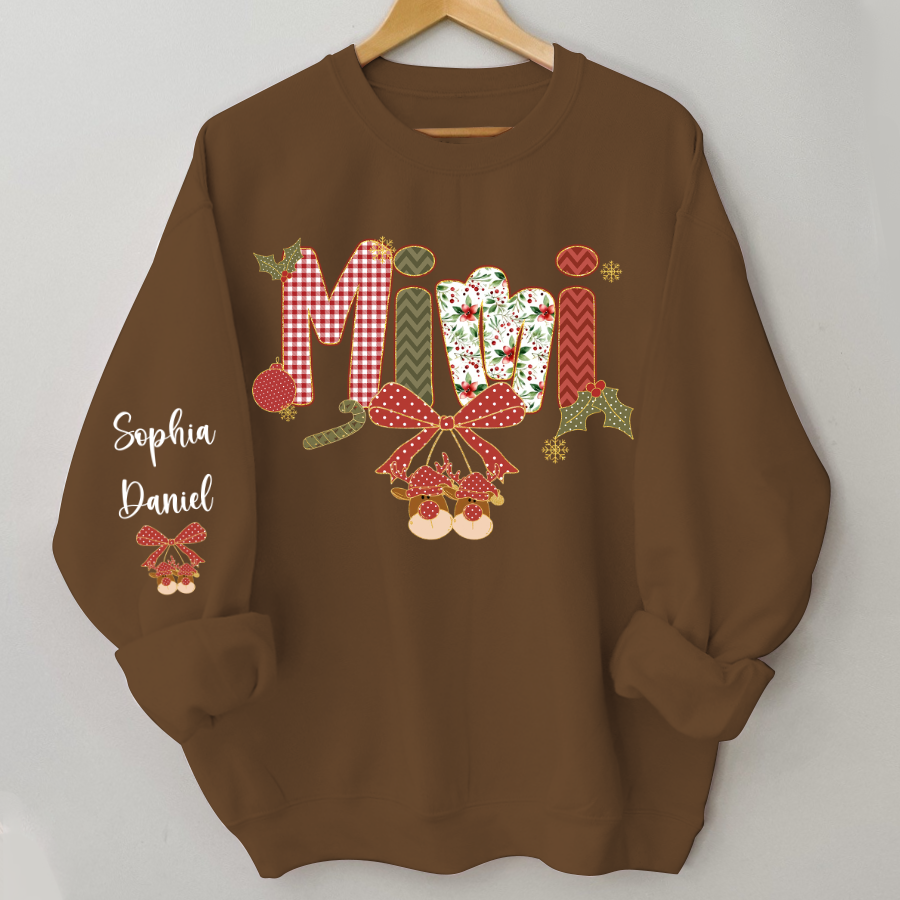 Christmas Preppy Green & Red Holly Letters Mimi and Grandkids Shirt