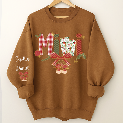 Christmas Preppy Green & Red Holly Letters Mimi and Grandkids Shirt