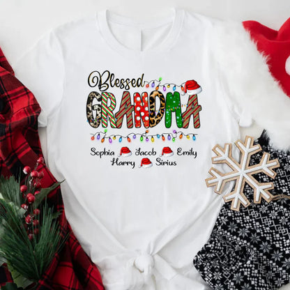 Christmas Lights Blessed Grandma And Kids CTH01 T-Shirt