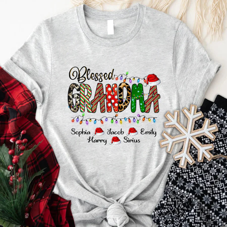 Christmas Lights Blessed Grandma And Kids CTH01 T-Shirt