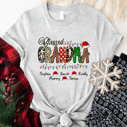 Christmas Lights Blessed Grandma And Kids CTH01 T-Shirt