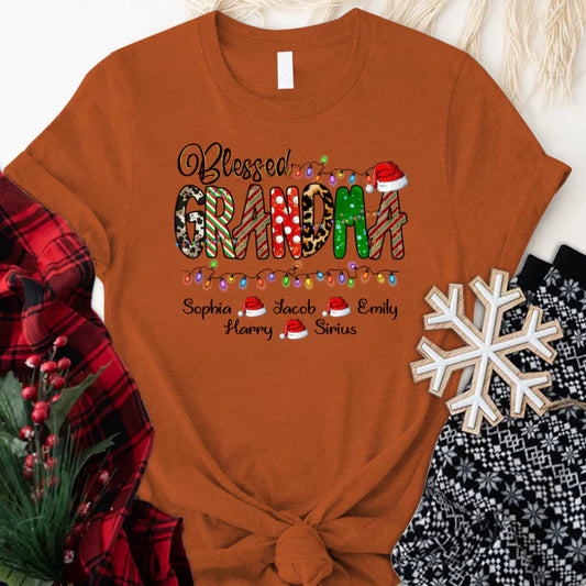 Christmas Lights Blessed Grandma And Kids CTH01 T-Shirt