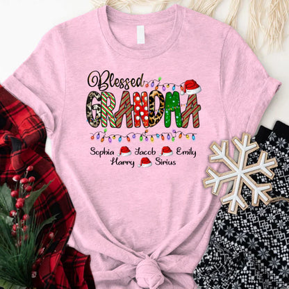 Christmas Lights Blessed Grandma And Kids CTH01 T-Shirt