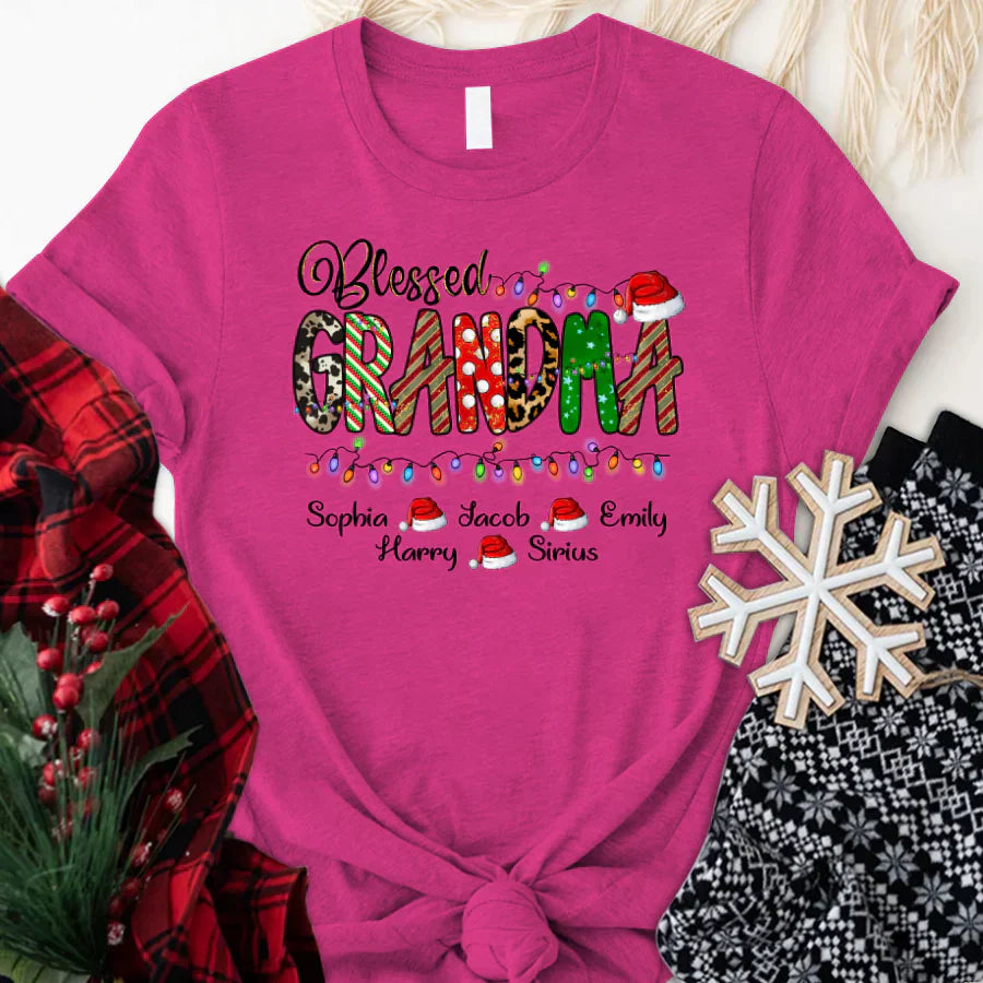 Christmas Lights Blessed Grandma And Kids CTH01 T-Shirt