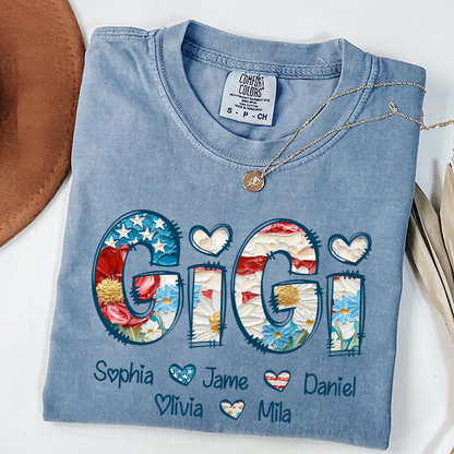 Daisy Flower America Flag Gigi And Grandkids Personalized 4th of July Gift Shirt