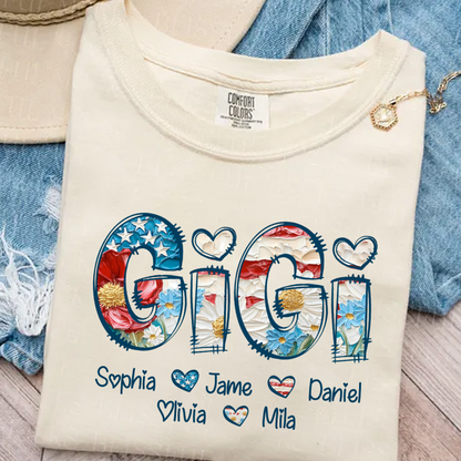 Daisy Flower America Flag Gigi And Grandkids Personalized 4th of July Gift Shirt
