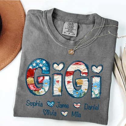 Daisy Flower America Flag Gigi And Grandkids Personalized 4th of July Gift Shirt