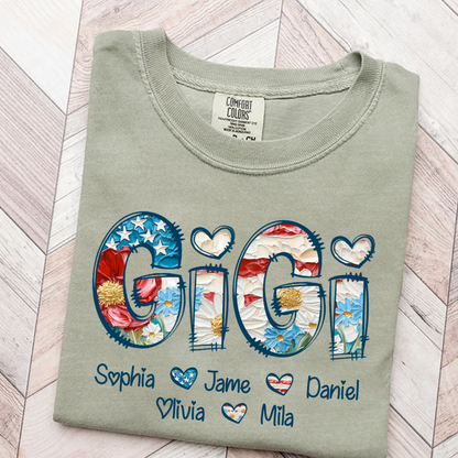 Daisy Flower America Flag Gigi And Grandkids Personalized 4th of July Gift Shirt