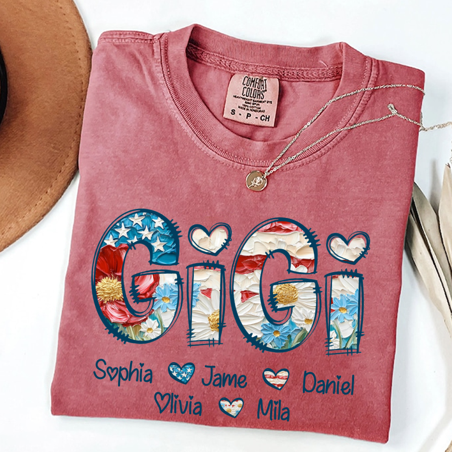 Daisy Flower America Flag Gigi And Grandkids Personalized 4th of July Gift Shirt