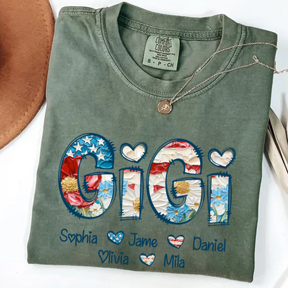 Daisy Flower America Flag Gigi And Grandkids Personalized 4th of July Gift Shirt