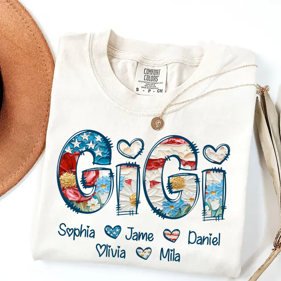 Daisy Flower America Flag Gigi And Grandkids Personalized 4th of July Gift Shirt