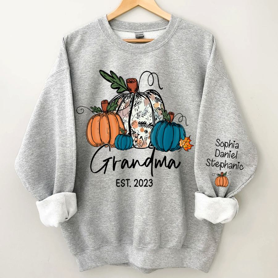 Fall Pumpkin Grandma Est Year And Kids CTH01 Sweatshirt