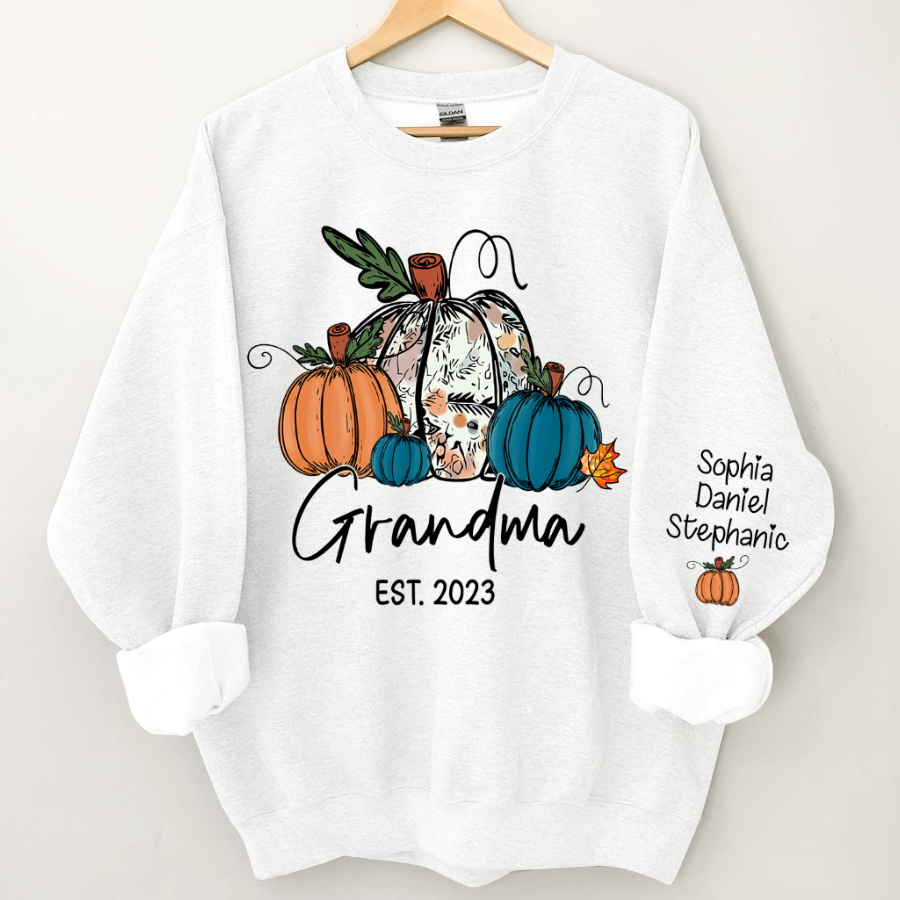 Fall Pumpkin Grandma Est Year And Kids CTH01 Sweatshirt