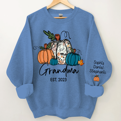 Fall Pumpkin Grandma Est Year And Kids CTH01 Sweatshirt