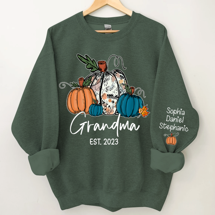 Fall Pumpkin Grandma Est Year And Kids CTH01 Sweatshirt