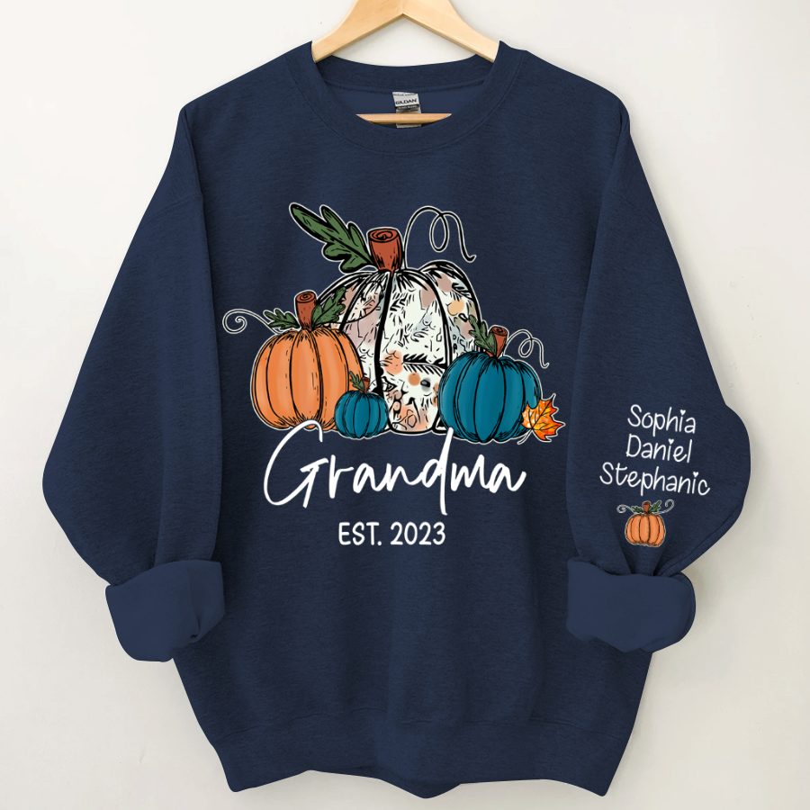 Fall Pumpkin Grandma Est Year And Kids CTH01 Sweatshirt
