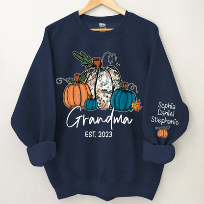 Fall Pumpkin Grandma Est Year And Kids CTH01 Sweatshirt