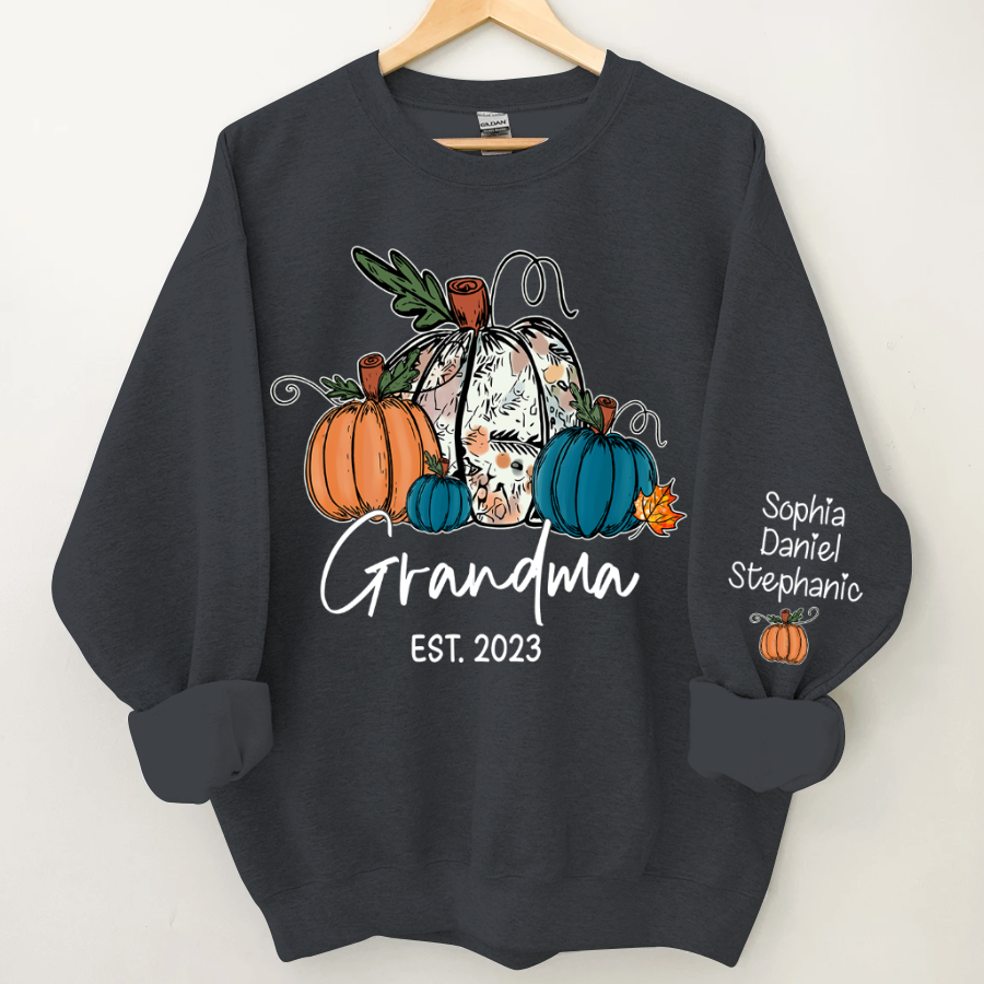 Fall Pumpkin Grandma Est Year And Kids CTH01 Sweatshirt