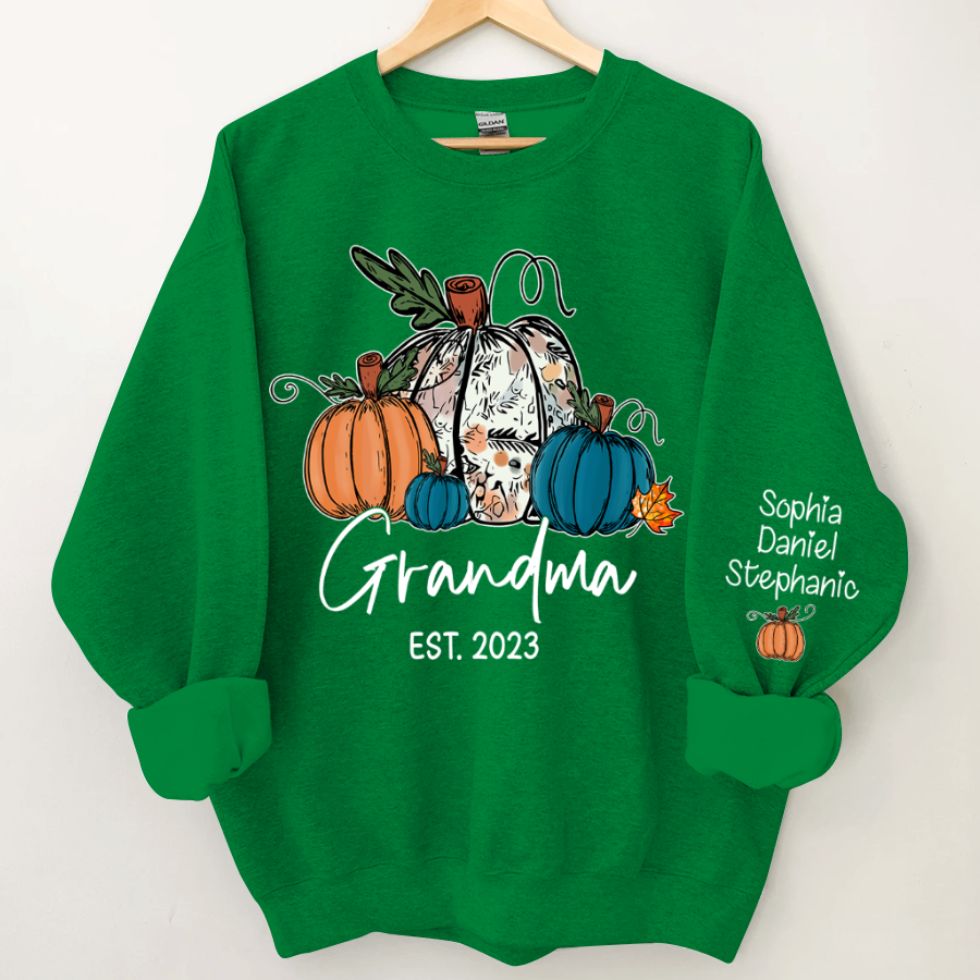 Fall Pumpkin Grandma Est Year And Kids CTH01 Sweatshirt